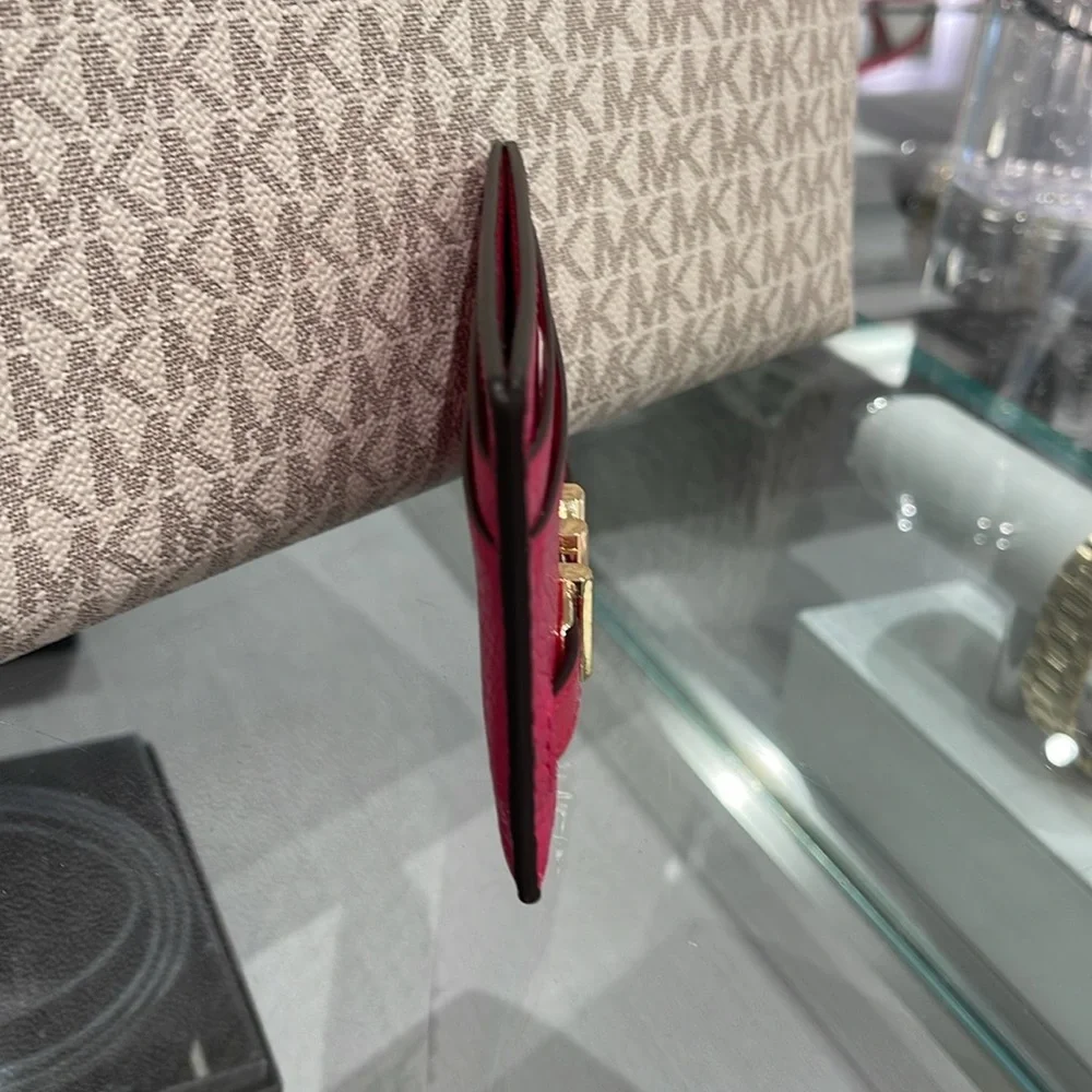 MICHAEL KORS Reed Large Pebbled Leather Card Holder Case Electric Pink  NWT